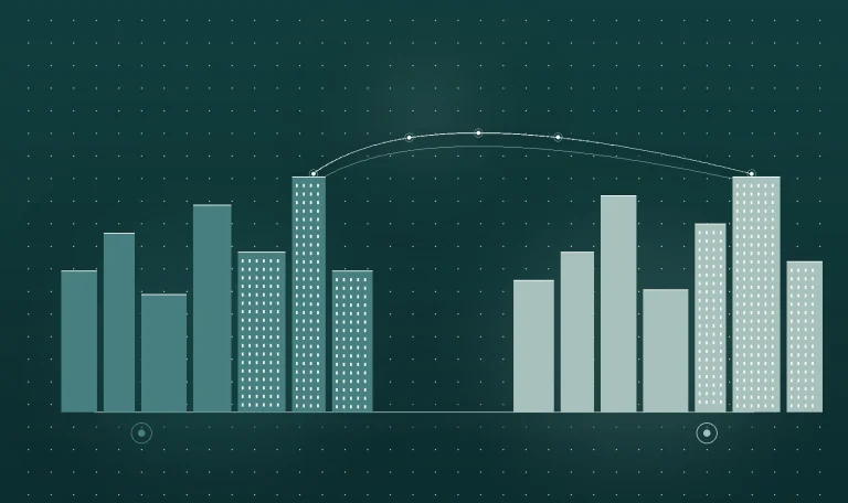 Abstract business skylines connected to represent cross-border operations