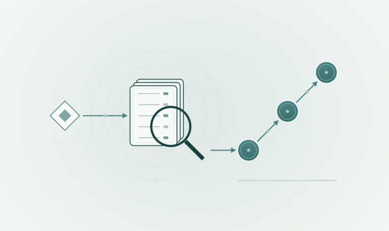 Abstract diagram of the tax authority reviewing documents under a magnifying glass, followed by rising steps, representing CRA audits, objections and appeals.